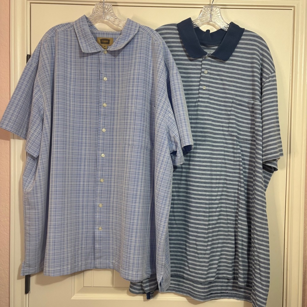 The Foundry Supply Co. Bundle Mens 4XL Button Down Polo Shirt Short Sleeve Blue‎